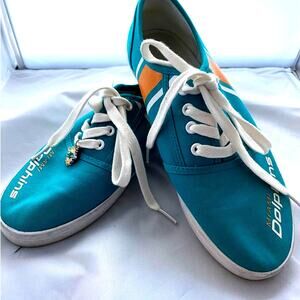 I Love Miami Dolphins Canvas Shoes | Striped NFL Sneakers | Size 9.5